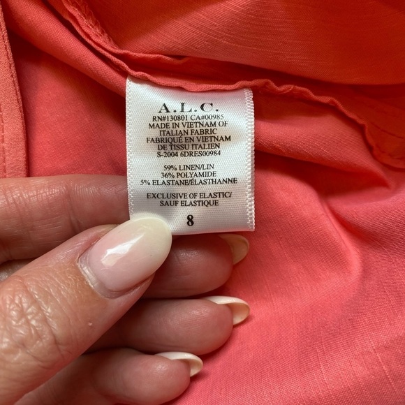 A.L.C. Mila Pink peach mini dress linen off the shoulder size 8 NWT - Picture 12 of 13